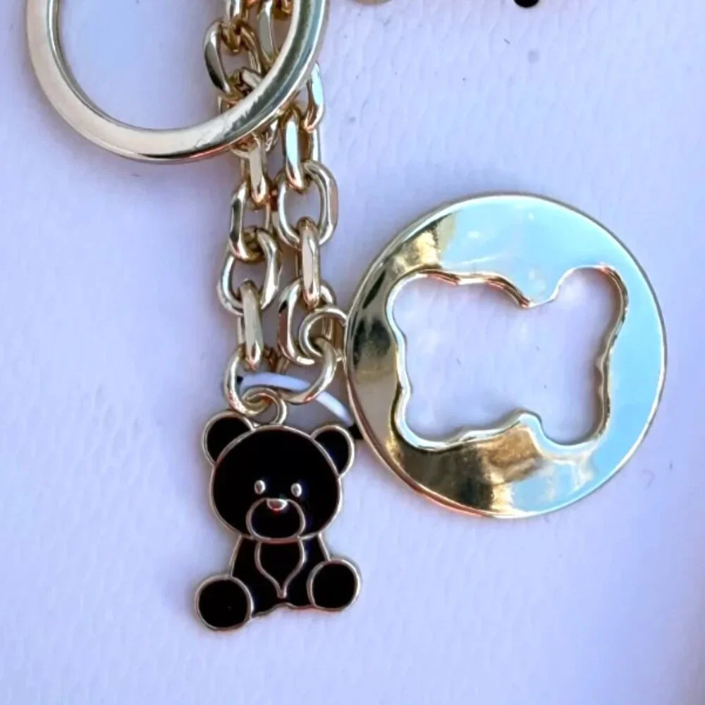 Camila Coelho Brass Teddy Bear Keychain Bag Charm Gold Enamel NIB